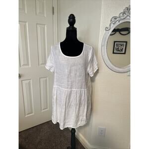 Francesca Bettini Italy White Linen SummerDress Tunic Lagenlook Coastal Medium